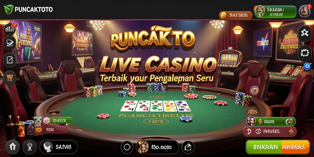 Screenshot PUNCAKTOTO menampilkan dealer profesional dan meja permainan Live Casino.