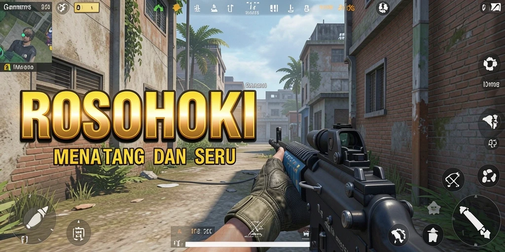Gameplay mendebarkan di ROSOHOKI menampilkan pertempuran FPS yang intens.