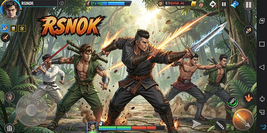 Screenshot gameplay RSNOK menampilkan aksi bertarung yang intens dan mendebarkan.