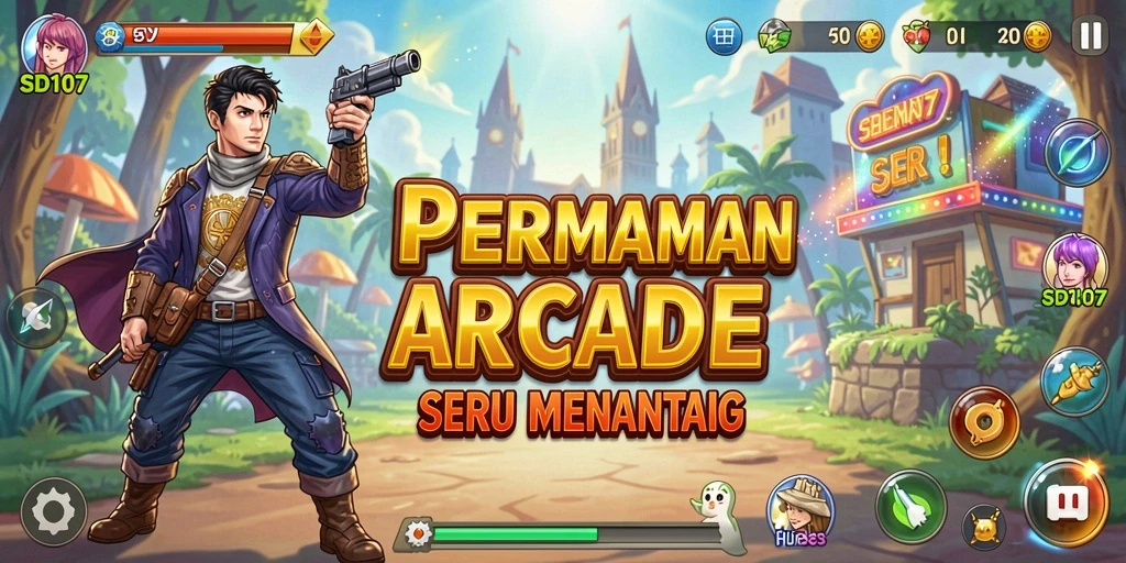 Screenshot gameplay seru dari SD107 yang menunjukkan aksi arcade.