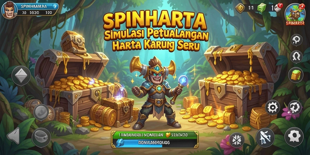 Tangkapan layar SPINHARTA menampilkan aksi menjelajahi harta karun.